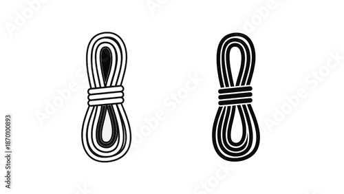 Vector illustration of coiled ropes, black and outline, on transparent background for design projects