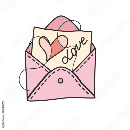 Love Letter Envelope with Heart Line Art