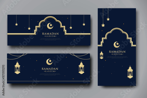 ramadan kareem calligraphy islamic, set banner template