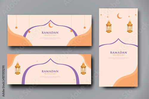 ramadan kareem calligraphy islamic, set banner template