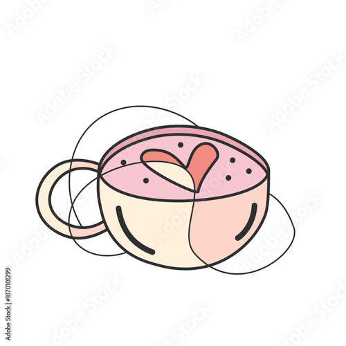 Cute Cup with Heart Abstract Line Art Illustration