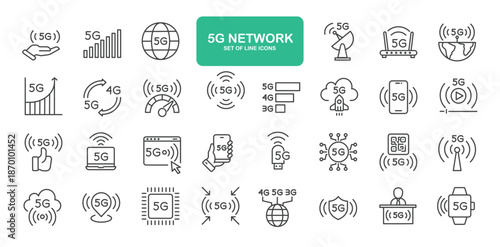 5G Network Icons. Thin Line Symbol Elements Collection.