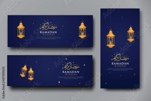 ramadan kareem calligraphy islamic, set banner template