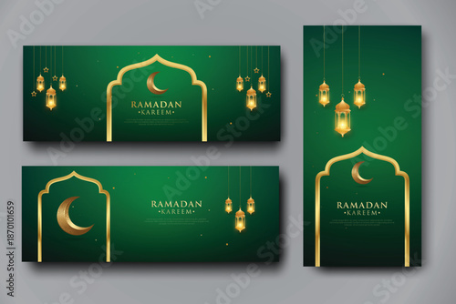 ramadan kareem calligraphy islamic, set banner template