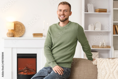 Young man in green sweater ...