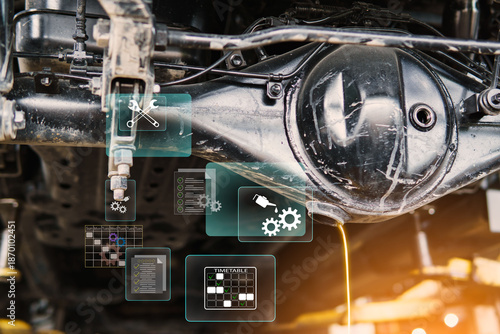 Tableau sur toile Maintaining the vehicle differential system, performing scheduled oil changes to optimize performance, having it inspected by a qualified technician, recording the work to schedule future maintenance