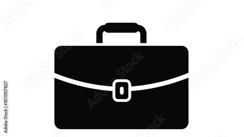 Simple black and white line drawing of a closed briefcase with a handle and latch
