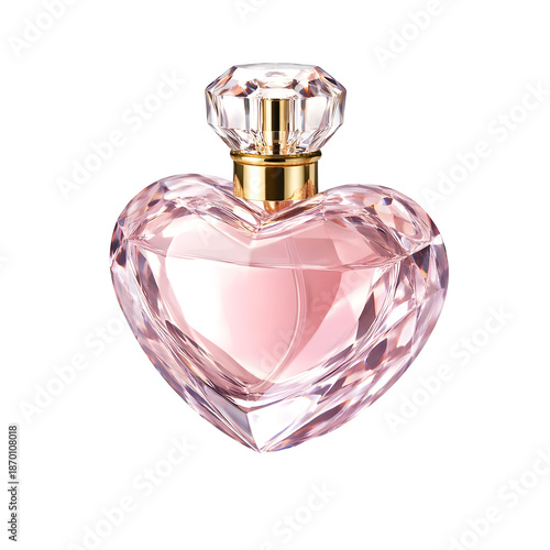 Elegant heart-shaped perfume bottle isolated on transparent background
