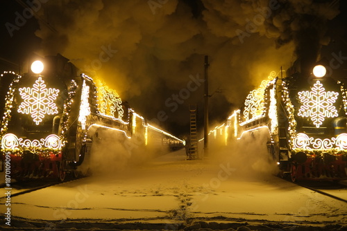 Two Christmas steam locomotives at movement
