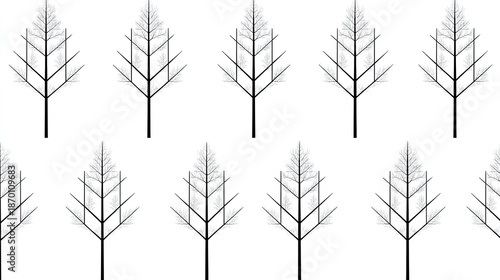Repetitive pattern features simplified graphic representations of deciduous trees without leaves