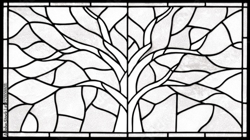 Stylized depiction of a deciduous tree rendered in a monochromatic abstract mosaic pattern