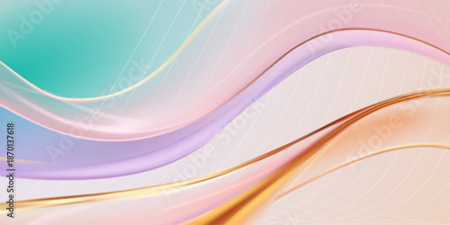 Pastel colored abstract background with wavy lines and grid pattern, soft and calming visual effect.