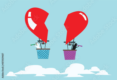 Divorce or Separation Concept. Balloon of newly separated couple searching for new love.