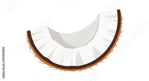 A single slice of white coconut flesh with brown fibrous husk, isolated on a white background.