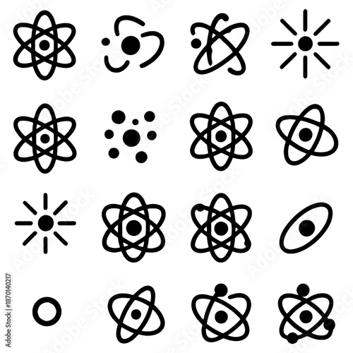 Atoms and Particles Icon Set: A collection of various atom models and particle illustrations, perfect for educational or scientific projects.