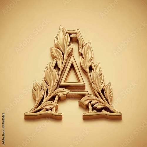 Elegant Golden Letter A with Ornate Leafy Design.