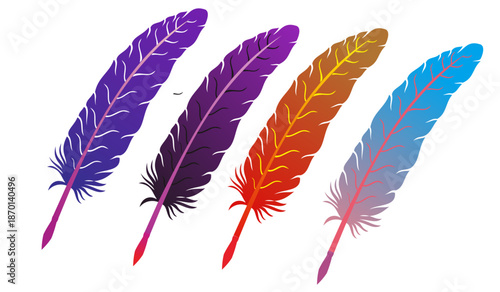 colorful feather pen set, vector image
