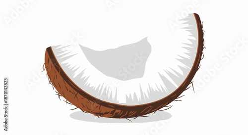 A close-up illustration of a single wedge of a coconut, showing its brown fibrous shell and white edible flesh.