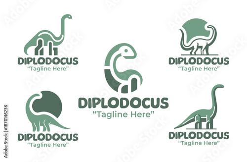 5 Diplodocus Logo Set Modern Minimalist Jurassic Design Collection