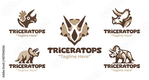 5 Triceratops Logo Set Modern Minimalist Jurassic Design Collection