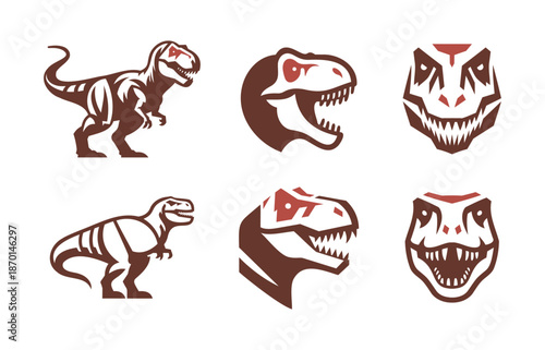 6 Tyrannosaurus Rex Logo Set Modern Minimalist Jurassic Design Collection