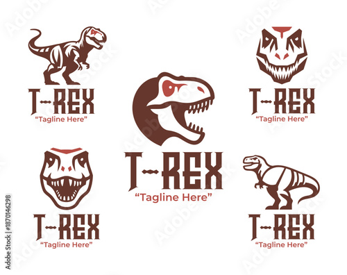 5 Tyrannosaurus Rex Logo Set Modern Minimalist Jurassic Design Collection