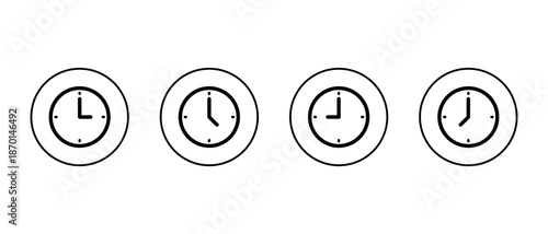 Outline clock icon set in circular line. Time, schedule, and deadline symbol