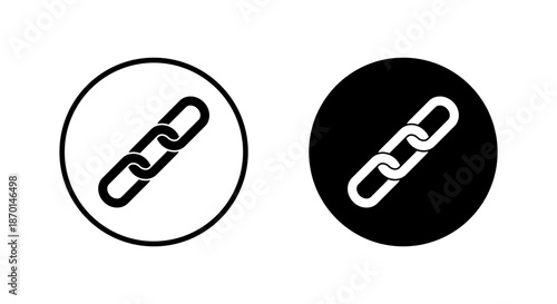 Chain icon in black circle. Link, connection, and attachment symbol
