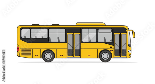 A bright yellow public transportation bus with multiple windows and doors, depicted in a side profile against a white background.