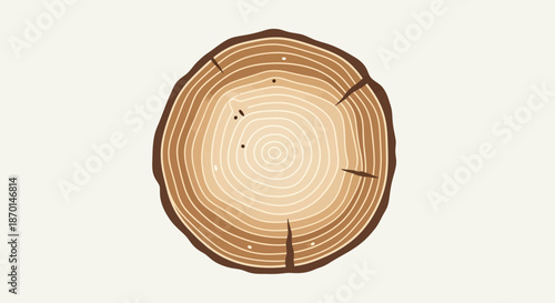 A detailed illustration of a tree stump showing its growth rings and rough bark texture.