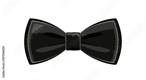 A classic black satin bow tie with a textured edge, presented on a white background.