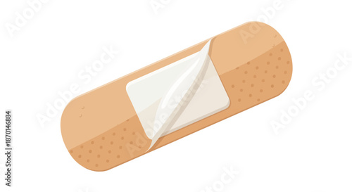 A single adhesive bandage with a tan fabric backing and a white sterile pad, partially peeled open.