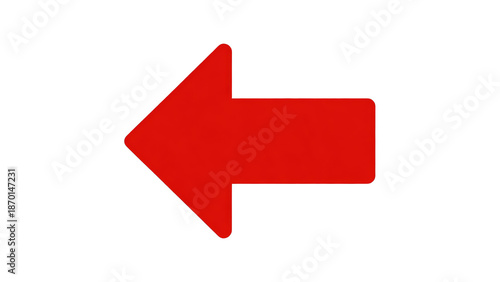 Red left arrow symbol illustration, simple flat design, vector icon. Used for navigation, direction, and guidance in interfaces, signage, or graphic design.