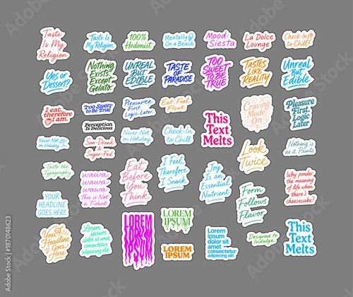 vector set of stickers with tags and texts about food. Vector illustration