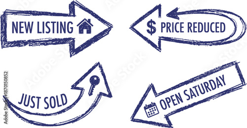 Real estate arrows hand drawn vector icons for signage