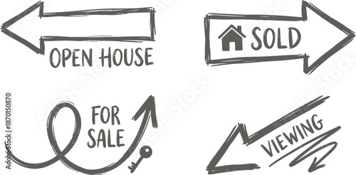 Real estate arrows hand drawn vector icons for signage