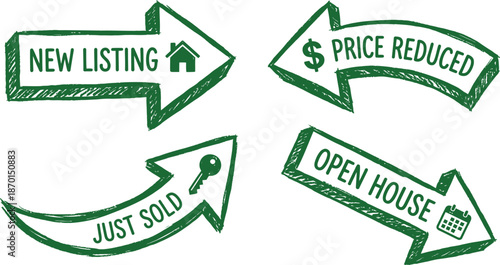 Real estate arrows hand drawn vector icons for signage