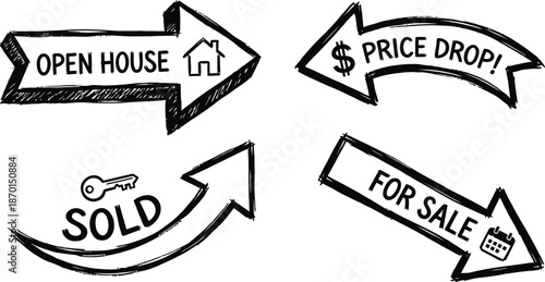 Real estate arrows hand drawn vector icons for signage