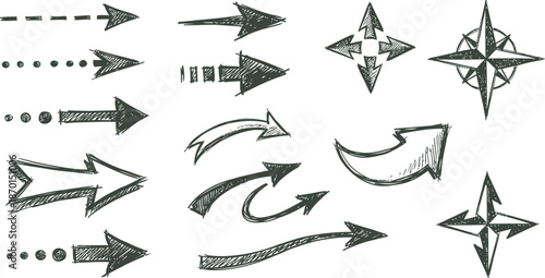 Arrows hand drawn for architectural site plans vector illustration