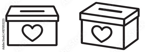 Line art donation box set featuring a heart symbol and a slot for charity and giving