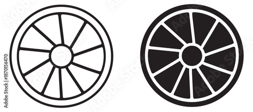 Minimalist graphic citrus slices icon set featuring outline and solid fill styles for food and beverage applications