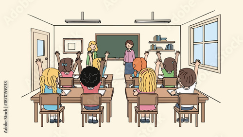 Diverse Students Actively Participate in Classroom Learning with Teacher.