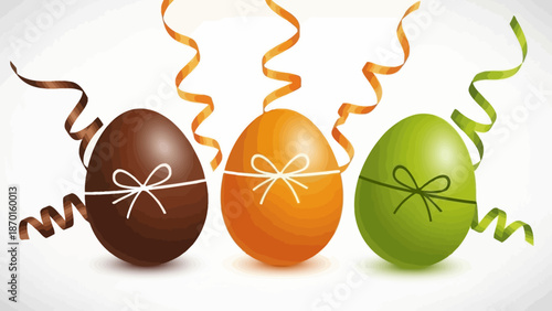 Three Decorated Easter Eggs with Ribbons and Bows for Celebration