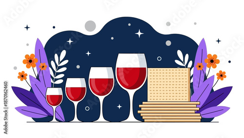 Celebration with Wine and Matzah, Festive Evening Meal with Sweet Orange Flowers