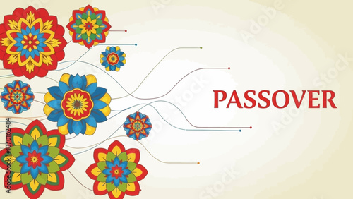 Colorful abstract floral patterns and the word Passover on a light background