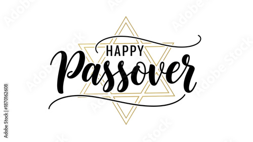 Happy Passover Celebration Greeting with Star of David Illustration and Calligraphy