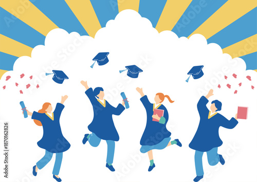 卒業証書を持って跳び上がる学生