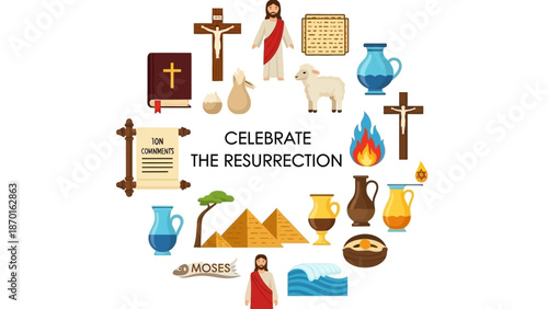 Celebrate the Resurrection of Jesus Christ with Religious Symbols and Bible Story Elements