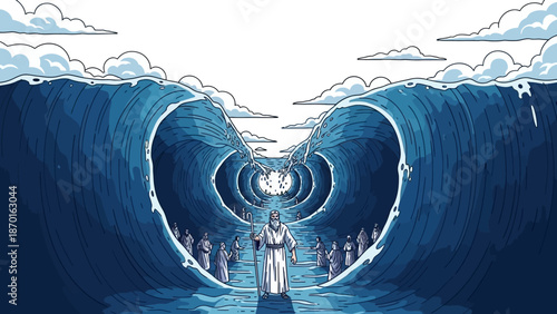Moses Parts the Red Sea for Israelites to Escape Pharaoh's Army, Divine Miracle