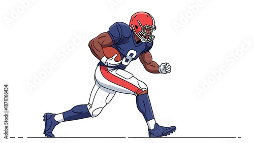 American Football Player Running with Ball.